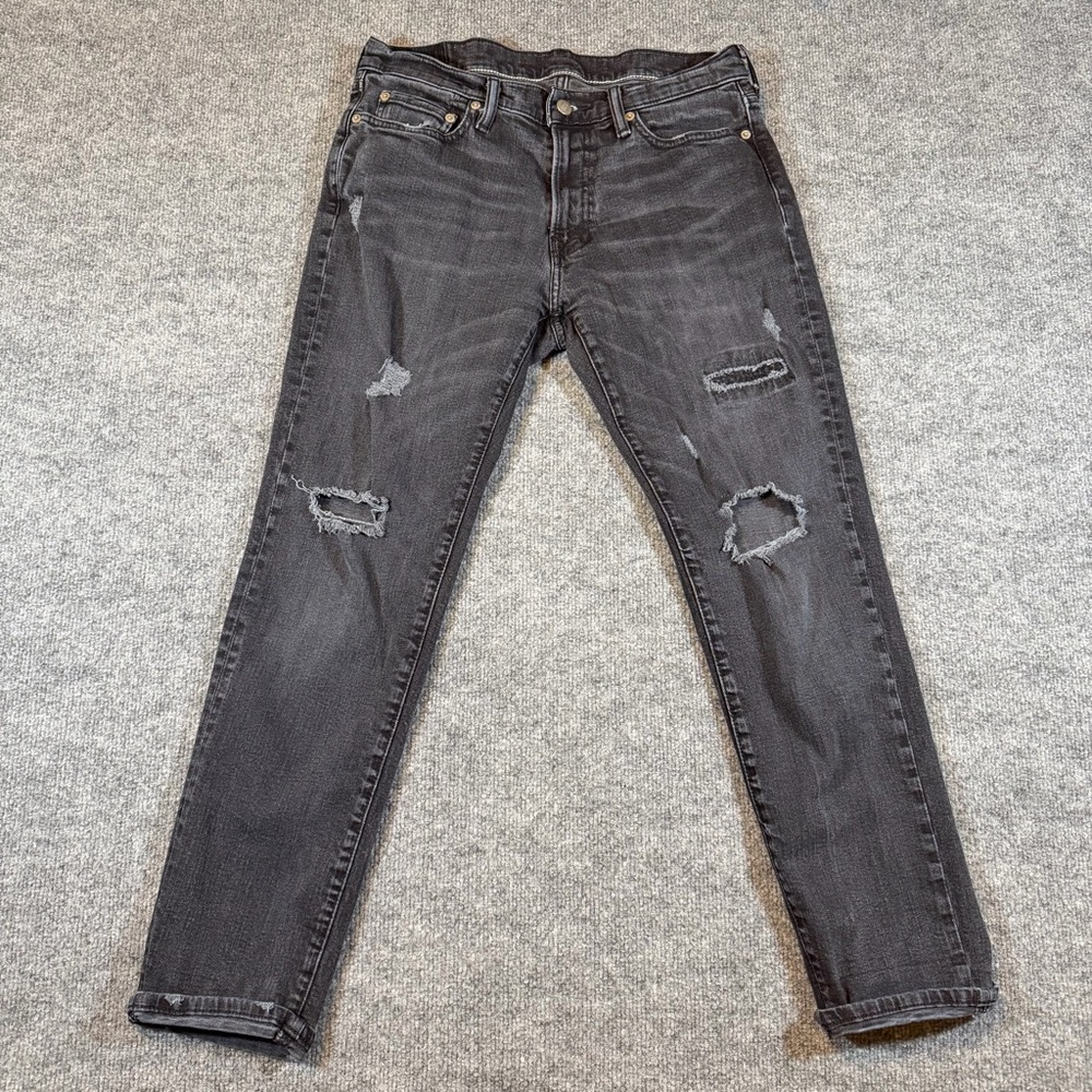 ABERCROMBIE &‎ FITCH Men's Black Distressed Athletic Skinny Stretch Jeans 32x30